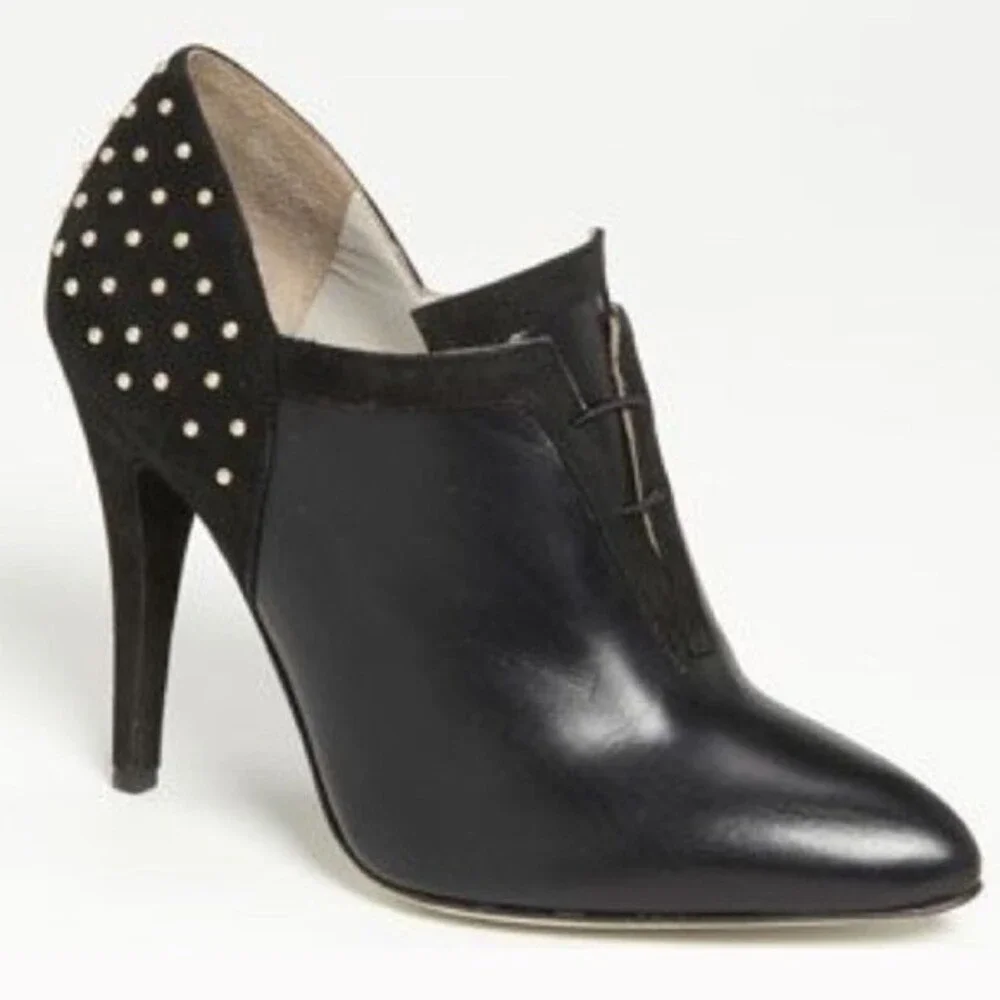Jason Wu All Leather Gold Studded Made in Italy Bootie in Black 36.5